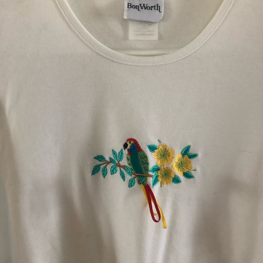 Vintage Bon Worth embroidered colourful parrot T-shirt,